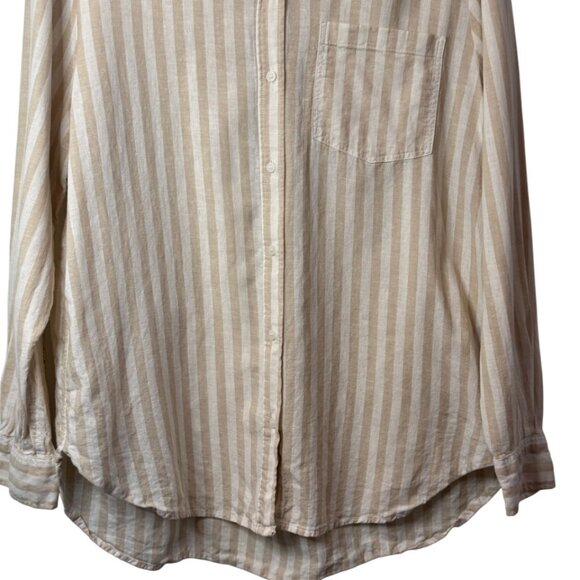 H&M beige striped linen blend long sleeve button down top size M - Picture 6 of 11